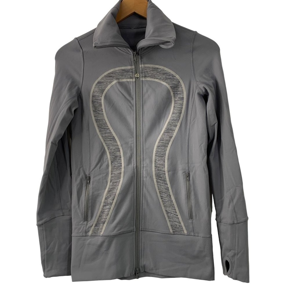 Womens Lululemon Size 4 Small Longline Jacket Grey Logo Zip 6603 EUC Athletic
